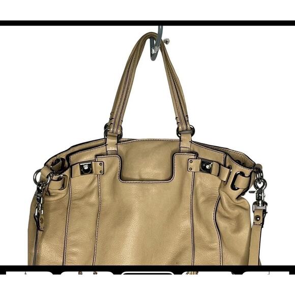 Banana Republic Grained Leather Shoulder Bag Crossbody Tote Tan 16" x 14" x 4" - Picture 6 of 9